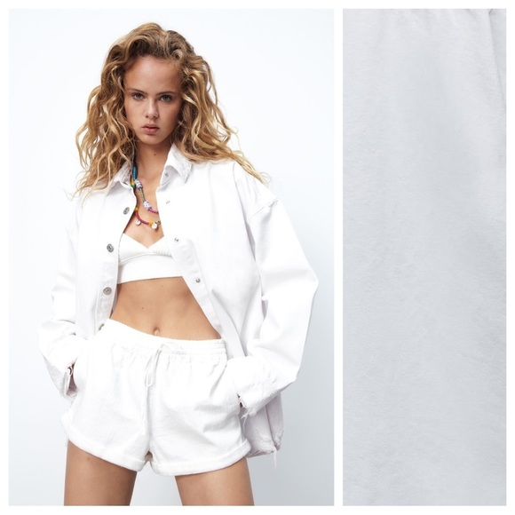 NWT. Zara White Denim Oversize Collared Shirt. Size XL. - Picture 2 of 11
